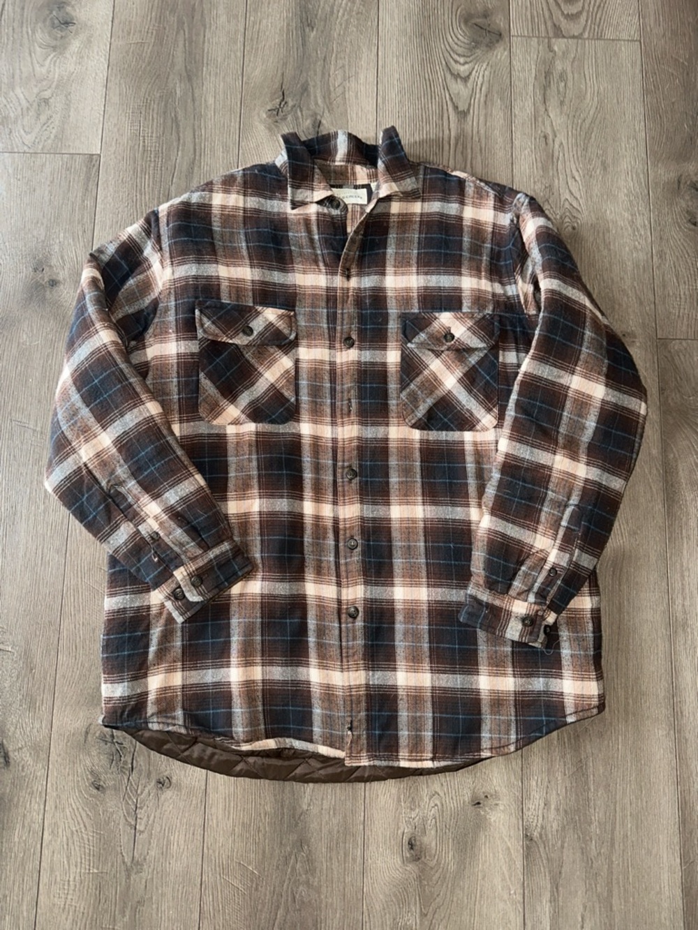 Falls Creek Brown and Cream Plaid Shirt Jacket